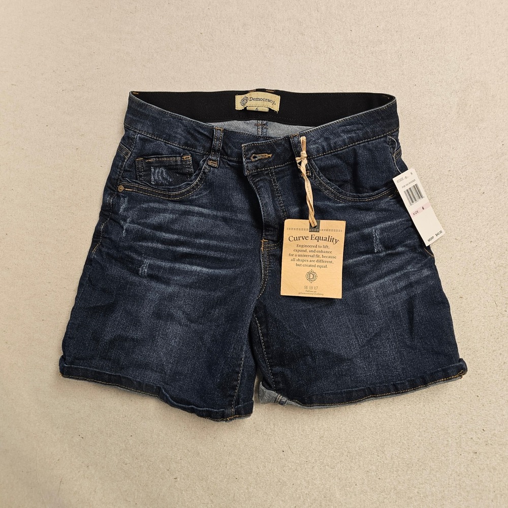 Democracy Curve Equality Womens Size 6 Dark Wash Distressed Denim Jeans